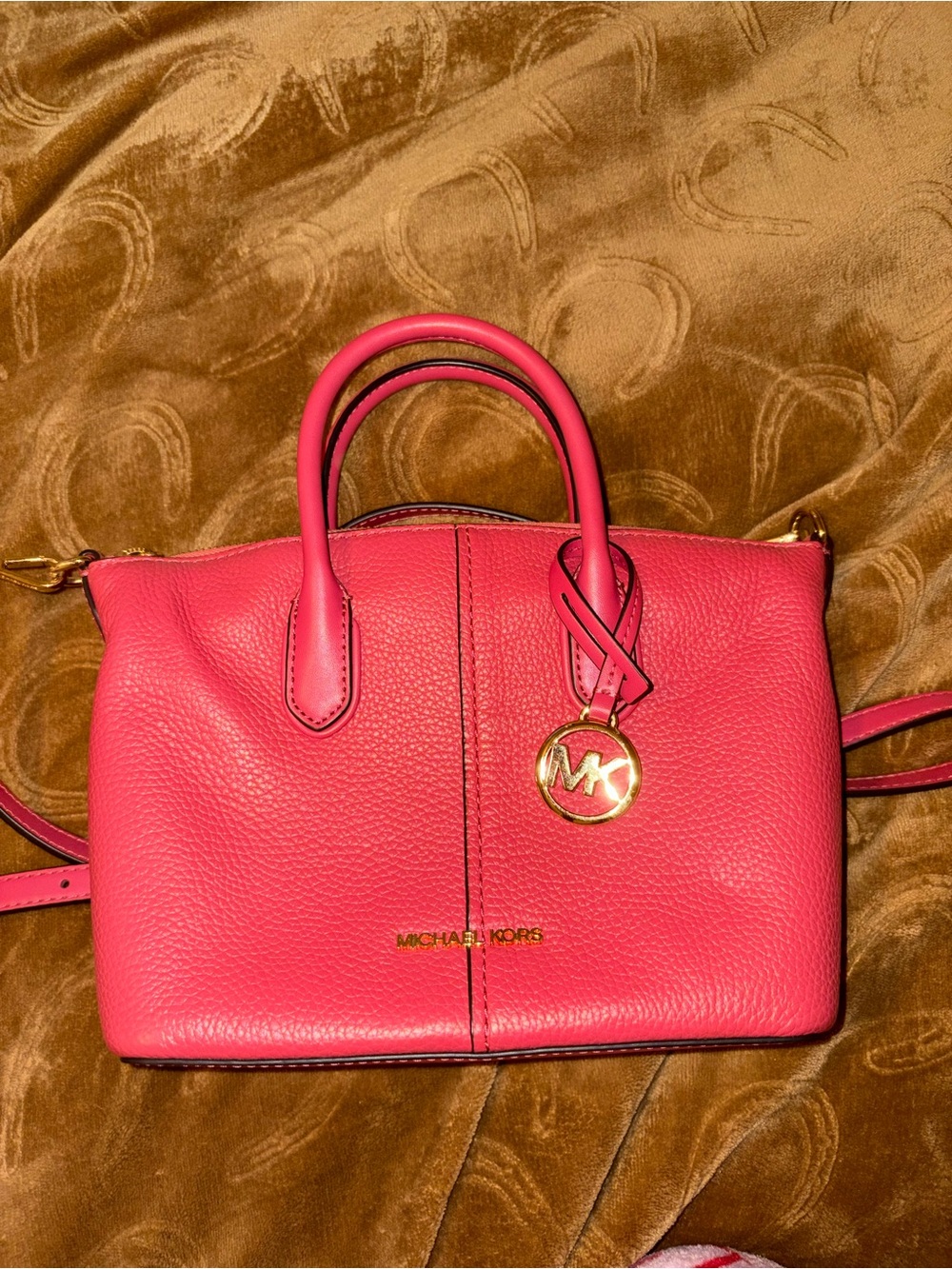 Michael Kors Hot Pink Pebble Leather Satchel with Gold Hardware